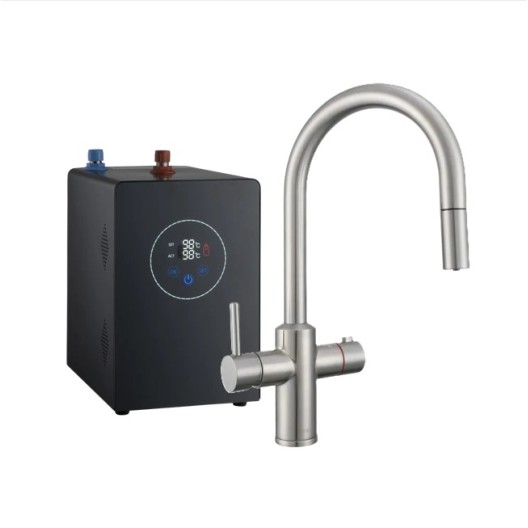 Multi-Tap Classic 3in1 Kokend Water Kraan met uitloop Geborsteld RVS - Rond